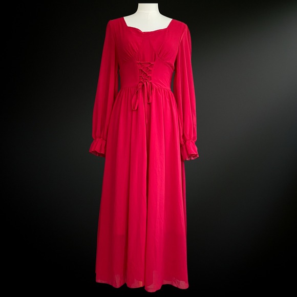 Dresses & Skirts - Unbranded Lace Up Corset Maxi Dress L Long Sleeve Renaissance Romantic Gothic